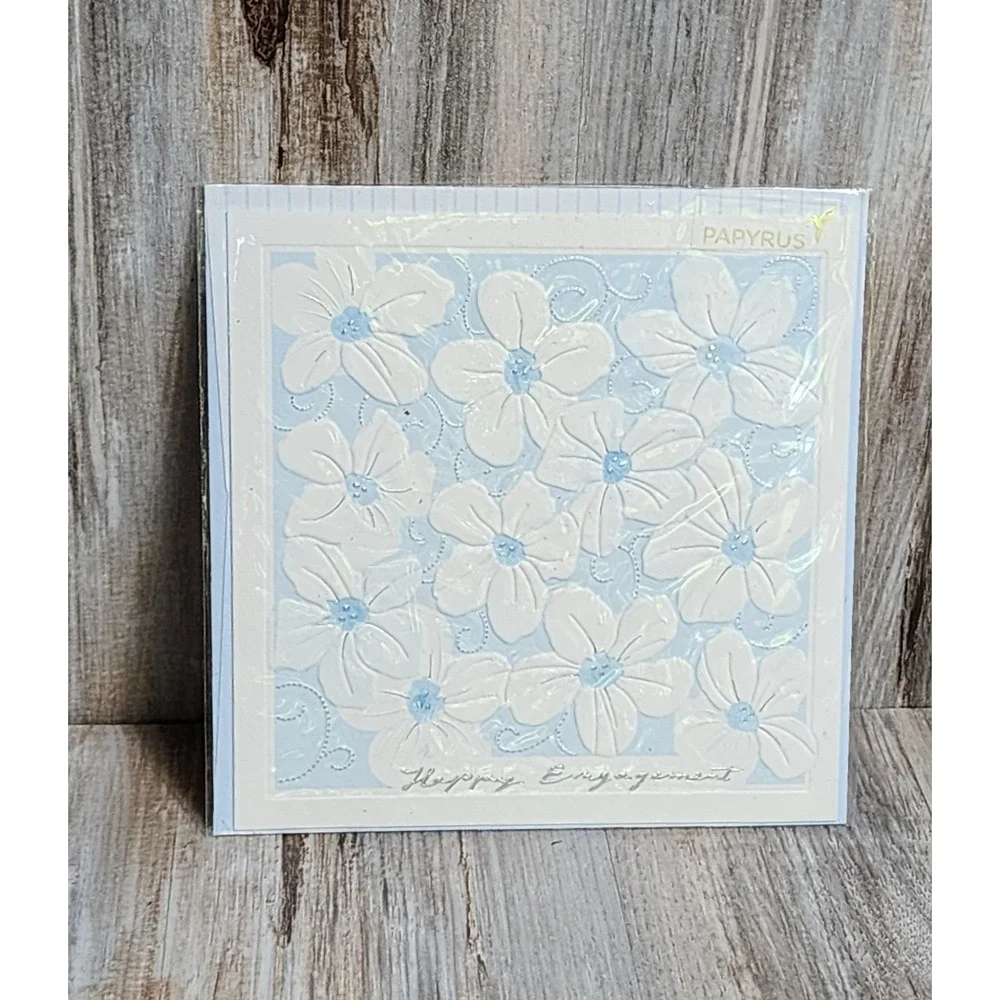 Papyrus RARE Turnowsky Beaded Flowers Foiled Silver Trim Happy Engagement Card